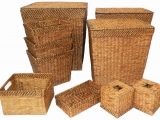 10pc rectangular water hyacinth baskets with rattan rim